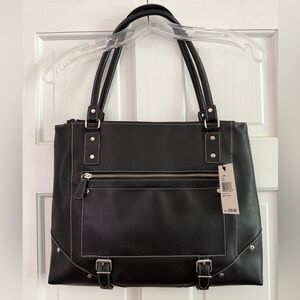 Nine West Black Tote Bag 16" wide by 13" tall with multi pockets. New with Tag.